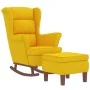 Sillón mecedora patas madera y taburete terciopelo amarillo de vidaXL, Mecedoras - Ref: Foro24-3121237, Precio: 254,52 €, Des...