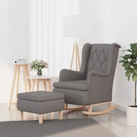 Sillón con patas mecedoras y taburete de tela gris claro de vidaXL, Sillones - Ref: Foro24-3121272, Precio: 267,85 €, Descuen...