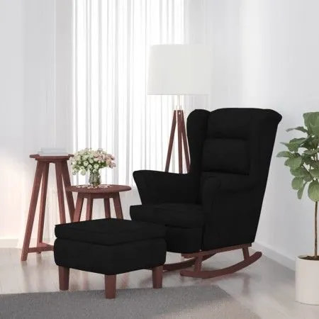 Sillón mecedora patas madera y taburete terciopelo negro de vidaXL, Mecedoras - Ref: Foro24-3121236, Precio: 279,49 €, Descue...