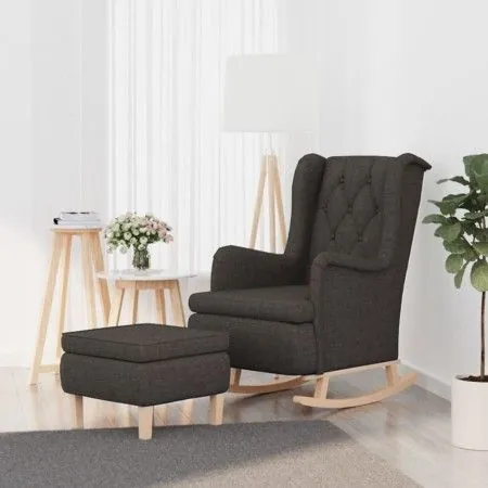 Sillón con patas mecedoras y taburete de tela gris oscuro de vidaXL, Sillones - Ref: Foro24-3121273, Precio: 265,23 €, Descue...