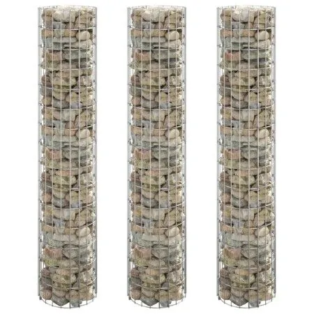 Rundes Gabionenbett 3 Einheiten aus verzinktem Stahl Ø30x150 cm von vidaXL, Töpfe und Pflanzgefäße - Ref: Foro24-152021, Prei...