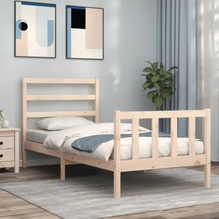 Bed frame with solid wood headboard 90x190 cm by vidaXL, Beds and slatted bases - Ref: Foro24-3191871, Price: 87,73 €, Discou...