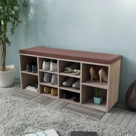 Shoe bench with 10 oak-colored compartments by vidaXL, Benches for halls and storage - Ref: Foro24-242555, Price: 97,49 €, Di...