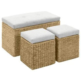 Bank mit 2 grauen Seegras-Ottomanen von vidaXL, Bänke für Hallen und Lager - Ref: Foro24-246105, Preis: 169,94 €, Rabatt: %
