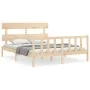 Bed frame with solid wood headboard 160x200 cm by vidaXL, Beds and slatted bases - Ref: Foro24-3193281, Price: 124,93 €, Disc...