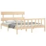 Bed frame with solid wood headboard 160x200 cm by vidaXL, Beds and slatted bases - Ref: Foro24-3193281, Price: 124,93 €, Disc...