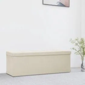 Cremeweiße klappbare Aufbewahrungsbank aus Kunstleinen von vidaXL, Bänke für Hallen und Lager - Ref: Foro24-338792, Preis: 60...