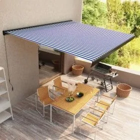 Toldo de carrete manual azul y blanco 400x300 cm de vidaXL, Toldos - Ref: Foro24-3052704, Precio: 510,69 €, Descuento: %