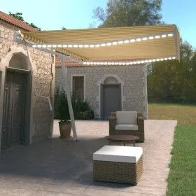 Toldo automático LED sensor de viento amarillo blanco 500x350cm de vidaXL, Toldos - Ref: Foro24-3069673, Precio: 818,13 €, De...