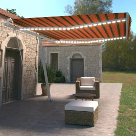 Toldo automático LED sensor de viento naranja marrón 450x350 cm de vidaXL, Toldos - Ref: Foro24-3069655, Precio: 797,27 €, De...