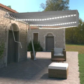 Toldo automático LED sensor de viento azul y blanco 600x350 cm de vidaXL, Toldos - Ref: Foro24-3069691, Precio: 920,52 €, Des...