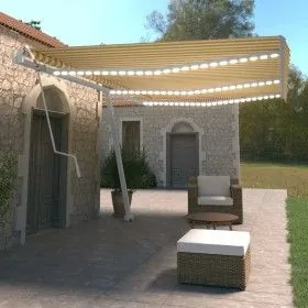 Toldo automático LED sensor de viento amarillo blanco 600x350cm de vidaXL, Toldos - Ref: Foro24-3069693, Precio: 919,81 €, De...