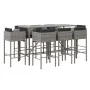 Mesa y taburetes altos jardín 9 pzas y cojines ratán PE gris de vidaXL, Conjuntos de jardín - Ref: Foro24-3200654, Precio: 72...