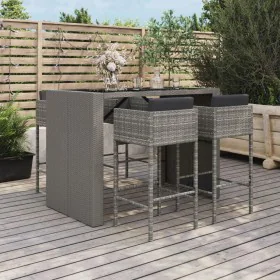 Garten Hoch Tisch und Hocker 5 Stück und Kissen PE Rattan Grau von vidaXL, Gartensets - Ref: Foro24-3200668, Preis: 523,68 €,...