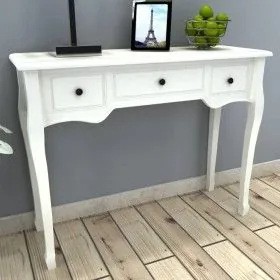 Mesa consola tocador con tres cajones blancos de vidaXL, Mesas auxiliares - Ref: Foro24-241143, Precio: 159,38 €, Descuento: %