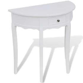 Mesa consola semicircular con cajón blanca de vidaXL, Mesas auxiliares - Ref: Foro24-241530, Precio: 142,20 €, Descuento: %