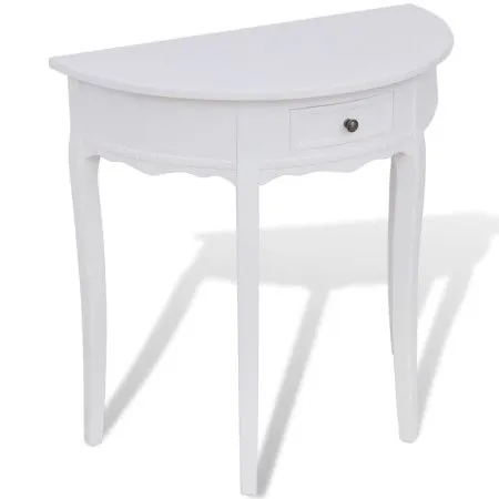 Mesa consola semicircular con cajón blanca de vidaXL, Mesas auxiliares - Ref: Foro24-241530, Precio: 142,20 €, Descuento: %