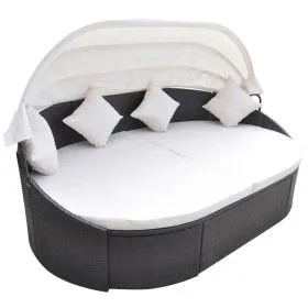 Tumbona con dosel de ratán sintético marrón de vidaXL, Camas para exteriores - Ref: Foro24-41831, Precio: 460,80 €, Descuento: %