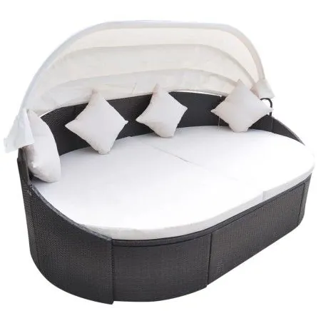 Tumbona con dosel de ratán sintético marrón de vidaXL, Camas para exteriores - Ref: Foro24-41831, Precio: 460,80 €, Descuento: %
