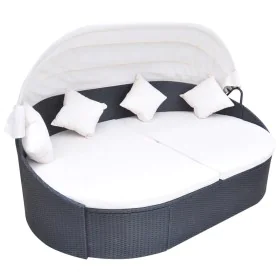 Tumbona de jardín con dosel de ratán sintético negro de vidaXL, Camas para exteriores - Ref: Foro24-41832, Precio: 551,53 €, ...
