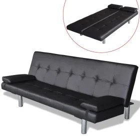 Sofá cama con dos cojines cuero artificial ajustable negro de vidaXL, Sofás - Ref: Foro24-241722, Precio: 333,61 €, Descuento: %
