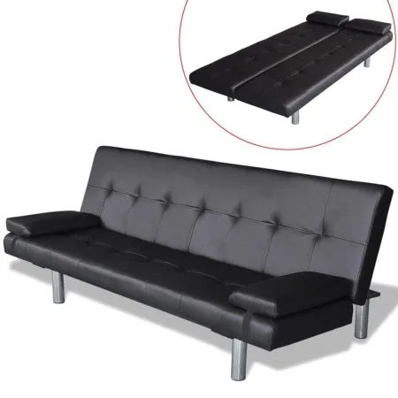 Sofá cama con dos cojines cuero artificial ajustable negro de vidaXL, Sofás - Ref: Foro24-241722, Precio: 333,61 €, Descuento: %