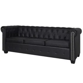 Sofá Chesterfield de 3 plazas cuero sintético negro de vidaXL, Sofás - Ref: Foro24-242370, Precio: 433,77 €, Descuento: %