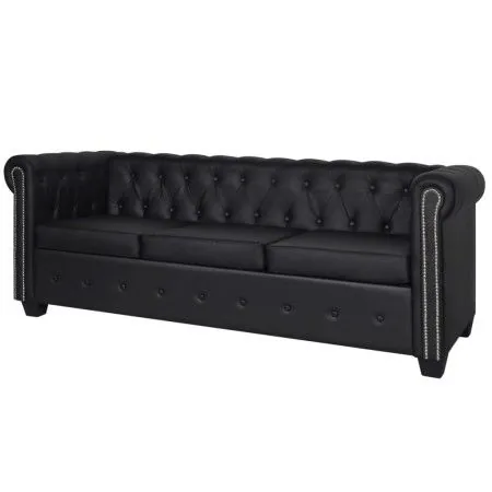 Sofá Chesterfield de 3 plazas cuero sintético negro de vidaXL, Sofás - Ref: Foro24-242370, Precio: 433,77 €, Descuento: %