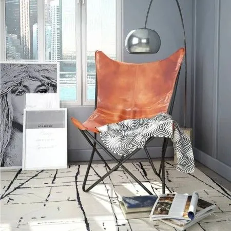 Silla Butterfly de cuero auténtico marrón de vidaXL, Sillones - Ref: Foro24-243728, Precio: 93,81 €, Descuento: %