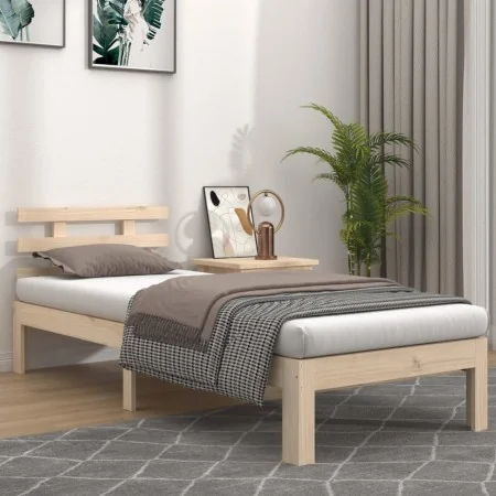 Estructura de cama de madera maciza 90x200 cm de vidaXL, Camas y somieres - Ref: Foro24-814739, Precio: 68,23 €, Descuento: %
