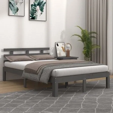 Estructura de cama madera maciza gris King Size 150x200 cm de vidaXL, Camas y somieres - Ref: Foro24-814761, Precio: 153,69 €...