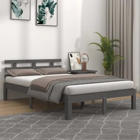 Estructura de cama madera maciza gris 200x200 cm de vidaXL, Camas y somieres - Ref: Foro24-814776, Precio: 181,14 €, Descuent...
