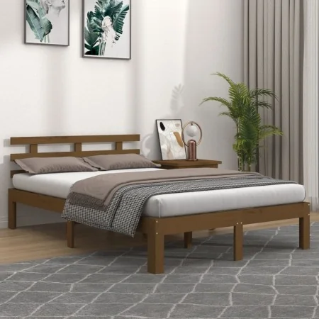 Estructura de cama madera maciza marrón miel 200x200 cm de vidaXL, Camas y somieres - Ref: Foro24-814777, Precio: 154,57 €, D...
