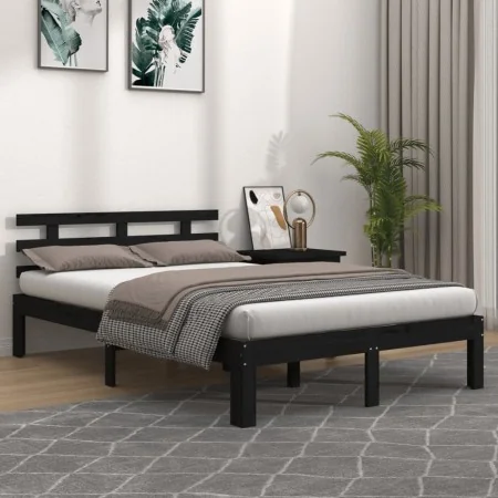 Estructura de cama de madera maciza negro 200x200 cm de vidaXL, Camas y somieres - Ref: Foro24-814778, Precio: 124,18 €, Desc...