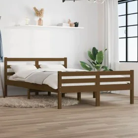 Estructura de cama madera maciza marrón miel 140x190 cm de vidaXL, Camas y somieres - Ref: Foro24-814802, Precio: 138,94 €, D...
