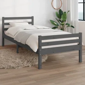 Estructura de cama madera maciza gris 100x200 cm de vidaXL, Camas y somieres - Ref: Foro24-814811, Precio: 99,83 €, Descuento: %