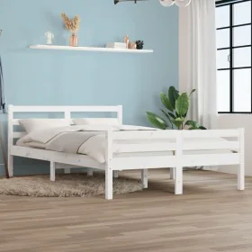 White solid wood bed frame King Size 150x200 cm by vidaXL, Beds and slatted bases - Ref: Foro24-814825, Price: 130,69 €, Disc...
