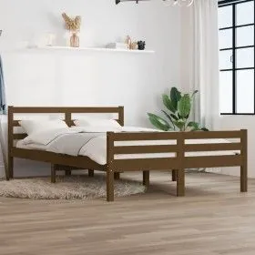 Massivholzbettgestell King honigbraun 150x200 cm von vidaXL, Betten und Lattenroste - Ref: Foro24-814827, Preis: 151,83 €, Ra...