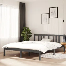 Estructura de cama de madera maciza gris 140x190 cm de vidaXL, Camas y somieres - Ref: Foro24-814866, Precio: 95,52 €, Descue...