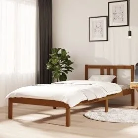 Estructura de cama madera maciza marrón miel 90x200 cm de vidaXL, Camas y somieres - Ref: Foro24-814872, Precio: 77,08 €, Des...