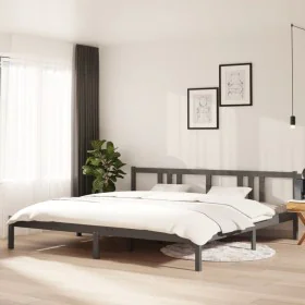 Estructura de cama madera maciza gris 200x200 cm de vidaXL, Camas y somieres - Ref: Foro24-814906, Precio: 130,76 €, Descuent...
