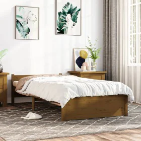 Honey brown solid wood bed frame 75x190 cm by vidaXL, Beds and slatted bases - Ref: Foro24-815007, Price: 91,63 €, Discount: %