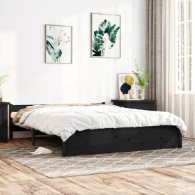 Estructura de cama de madera maciza negro 140x190 cm de vidaXL, Camas y somieres - Ref: Foro24-815028, Precio: 119,62 €, Desc...