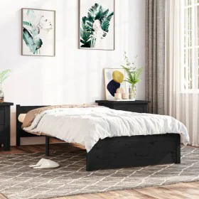 Estructura de cama madera maciza negro 90x200 cm de vidaXL, Camas y somieres - Ref: Foro24-815033, Precio: 93,93 €, Descuento: %