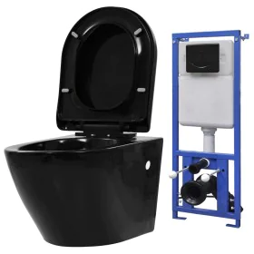 Inodoro de pared con cisterna oculta cerámica negro de vidaXL, Baños - Ref: Foro24-3054478, Precio: 373,37 €, Descuento: %
