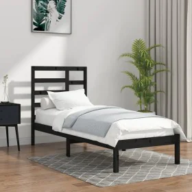 Schwarzer Massivholzbettrahmen 100x200 cm von vidaXL, Betten und Lattenroste - Ref: Foro24-3105789, Preis: 121,10 €, Rabatt: %