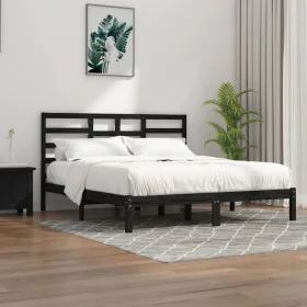 Estructura de cama de madera maciza de pino negra 200x200 cm de vidaXL, Camas y somieres - Ref: Foro24-3105819, Precio: 157,0...