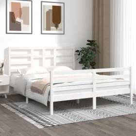 Estructura de cama de madera maciza blanca 160x200 cm de vidaXL, Camas y somieres - Ref: Foro24-3105871, Precio: 140,75 €, De...