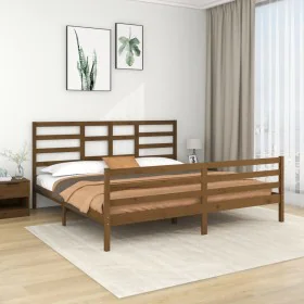 Honey brown solid pine wood bed frame 200x200 cm by vidaXL, Beds and slatted bases - Ref: Foro24-3105883, Price: 169,41 €, Di...