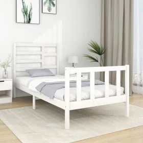 White solid wood single bed frame 90x190 cm by vidaXL, Beds and slatted bases - Ref: Foro24-3105891, Price: 103,64 €, Discoun...